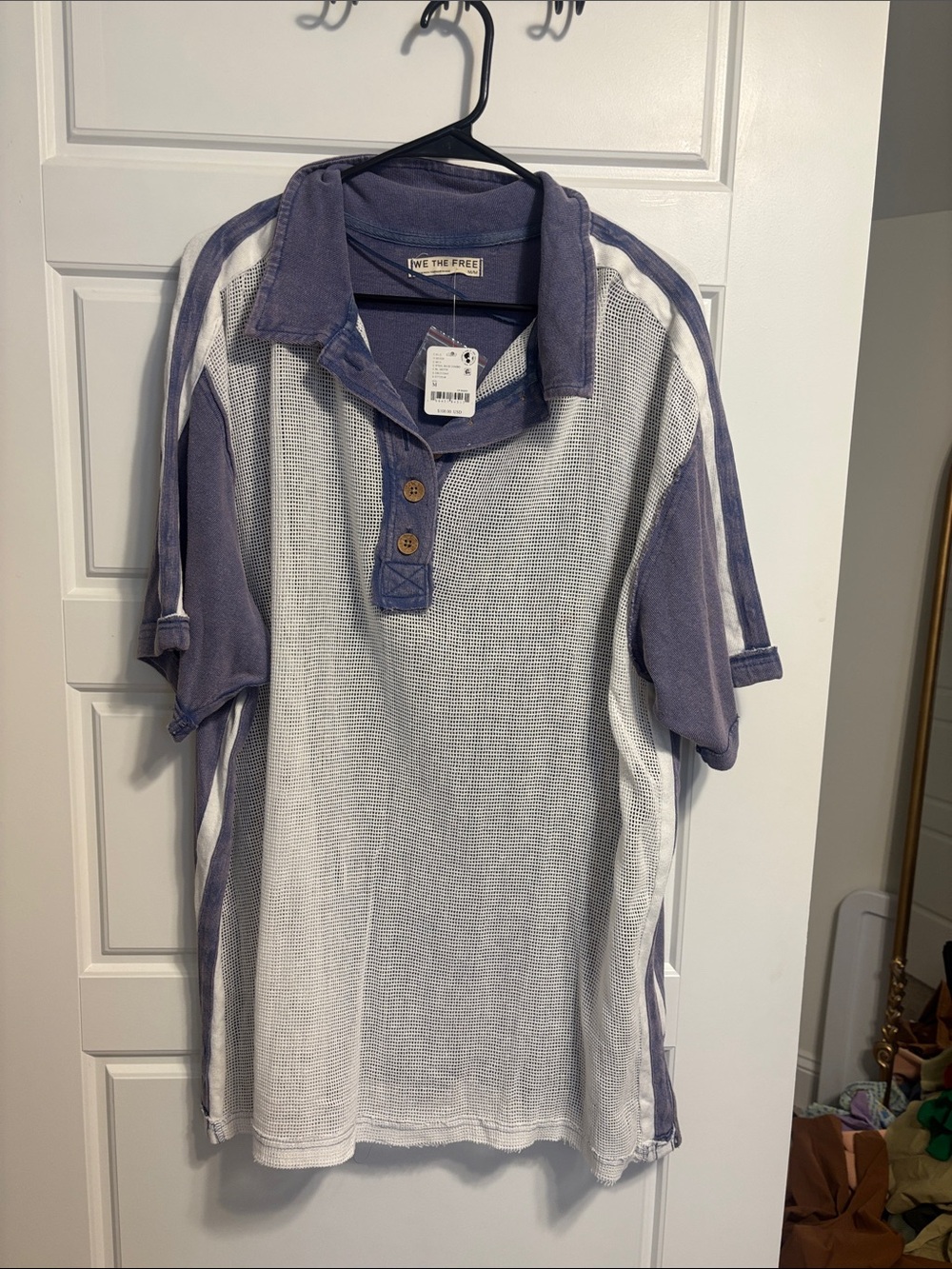We The Free Men's White and Lavender Short-Sleeve Polo